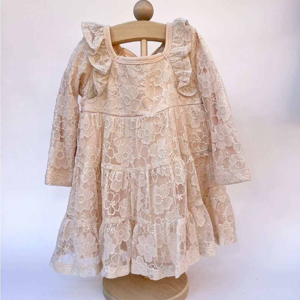 NWOT Girls' Cream Lace Long Sleeve Tiered Casual Dress